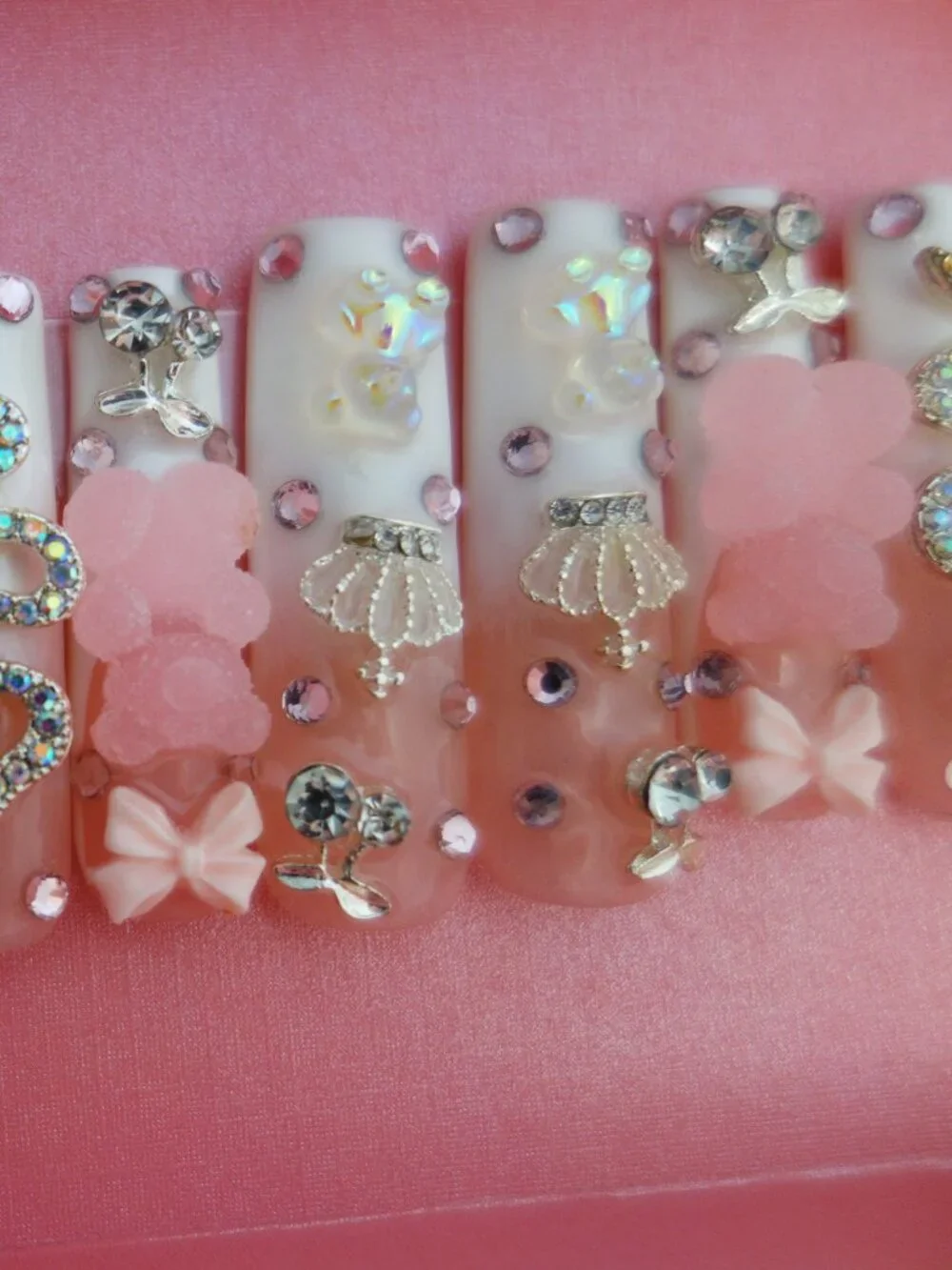 LovFul Press on Nails Marshmallo Gummy Bear Square Lux Diamond Nails in Box